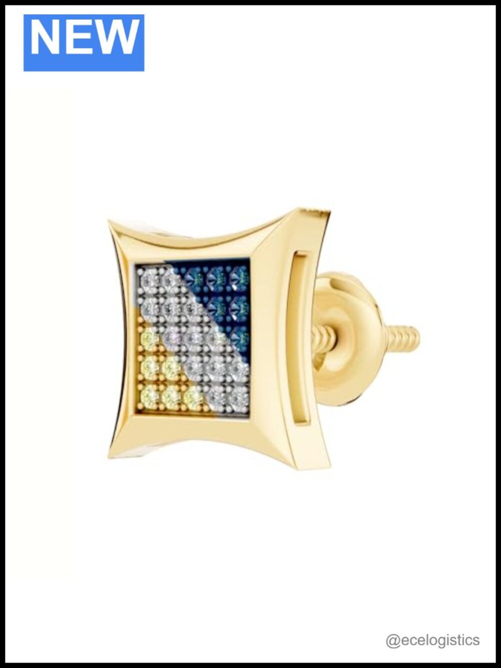 10K Yellow Gold Diamond Stud Earrings Hip Hop Unisex 7mm